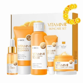 Vitamin C Skincare Set,Skincare Gifts for Women Teenage Girls,Day & Night Skincare Gift Set Skin Care Sets & kits - Cleanser, Toner, Face Serum, Face Cream, And Eye Cream(5 PCS)