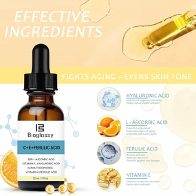 Vitamin CE Ferulic Acid Serum 20% Vitamin C Serum   Vitamin E & Hyaluronic Acid - Skin Moisturizer Face Dark Spot Corrector and Anti Aging 30ml / 1 fl.oz