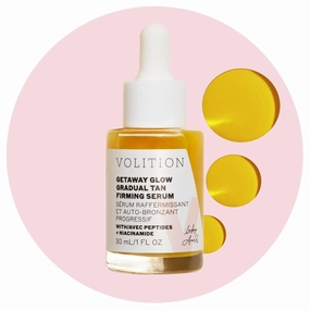 Volition Beauty Getaway Glow Gradual Tan Firming Facial Serum - Hydrating & Plumping Tanning Drops - Peptides, Niacinamide & Black Walnut Extract for Natural Tanning