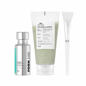 VT COSMETICS Bundle PDRN Essence 100 & CICA Mask Cleanser with Brush, 100,000 PPM PDRN Glow Serum, Centella Asiatica Clay Mask-to-Foam Cleanser, Hydrating, Korean Skincare
