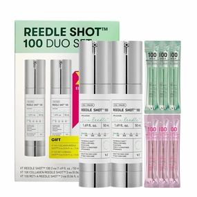 VT COSMETICS Reedle Shot 100 Duo Set with Collagen & Retinol Reedle Shot Pouch (Gift) – Exosome Microneedling Serum, Exfoliating, Soft & Glass Skin, Korean Skincare (1.69 fl. oz x2 / 0.06 fl. oz x6)