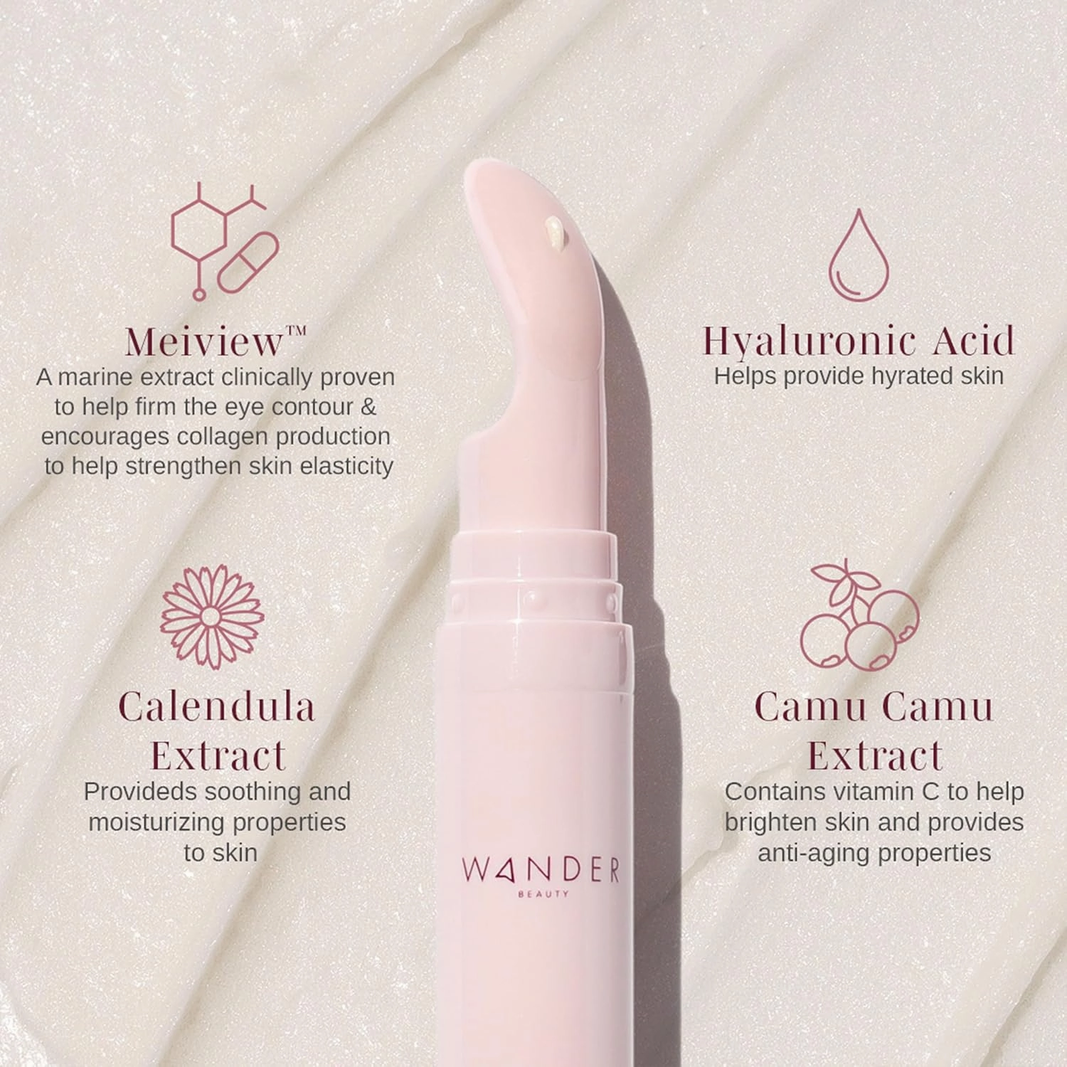 Wander Beauty Baggage Claim Everyday Eye Cream - Eye Serum for Dark Circles, Under-Eye Bags & Fine Lines - Hydrating Eye Cream with Hyaluronic Acid   Vitamin C Brightens, Tightens & Lifts - 0.5 oz