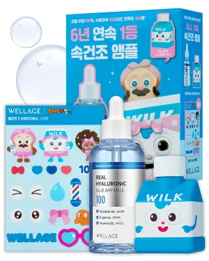 WELLAGE Real Hyaluronic Blue Ampoule 100, Korean Skincare, Fragrance Free Hyaluronic Acid Serum with Panthenol, Wild yam, Centella, Deep Hydration, Firming, Plumping, Non-Sticky 3.38 fl.oz. 2.54 fl.oz