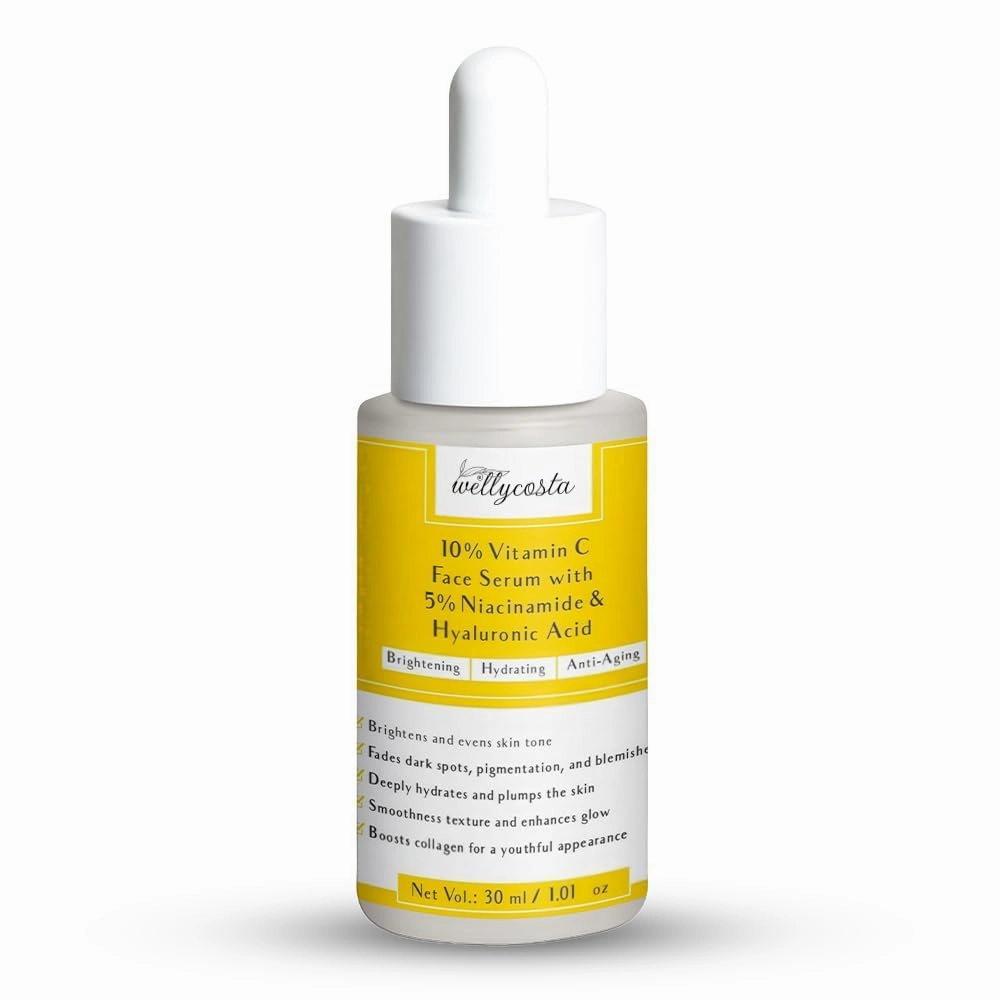 Wellycosta. Vitamin C Face Serum with Niacinamide and Hyaluronic Acid, 10% Vitamin C, 30 ml, Brightening and Anti-Aging