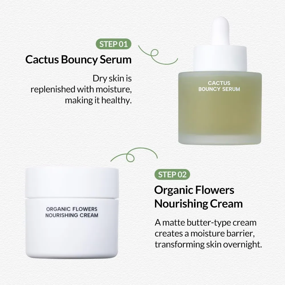 Whamisa Organic Cactus Bouncy Serum, 48 hrs Inner Skin Moisture, 72 hrs Hydrating and Moisturizing, Postbiotics, Facial Ampoule (52ml)