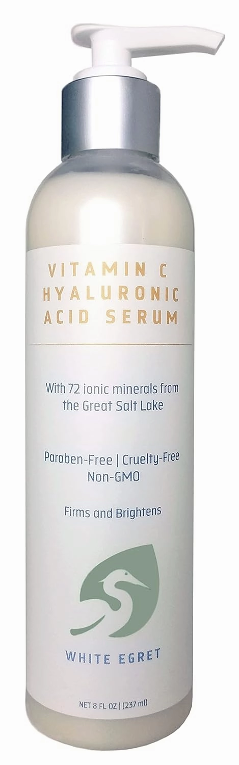White Egret Hyaluronic Acid with Vitamin C, 72 Ionic Minerals from The Great Salt Lake for Firming, and brightening Skin, 8 fl. Oz