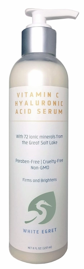 White Egret Hyaluronic Acid with Vitamin C, 72 Ionic Minerals from The Great Salt Lake for Firming, and brightening Skin, 8 fl. Oz