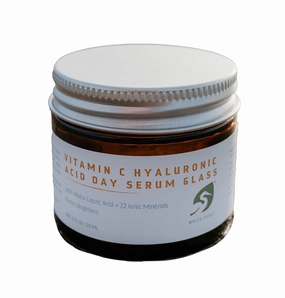 White Egret Hyaluronic Acid with Vitamin C, 72 Ionic Minerals from the Great Salt Lake for Firming, and brightening skin in a glass 2 fl. Oz Jar