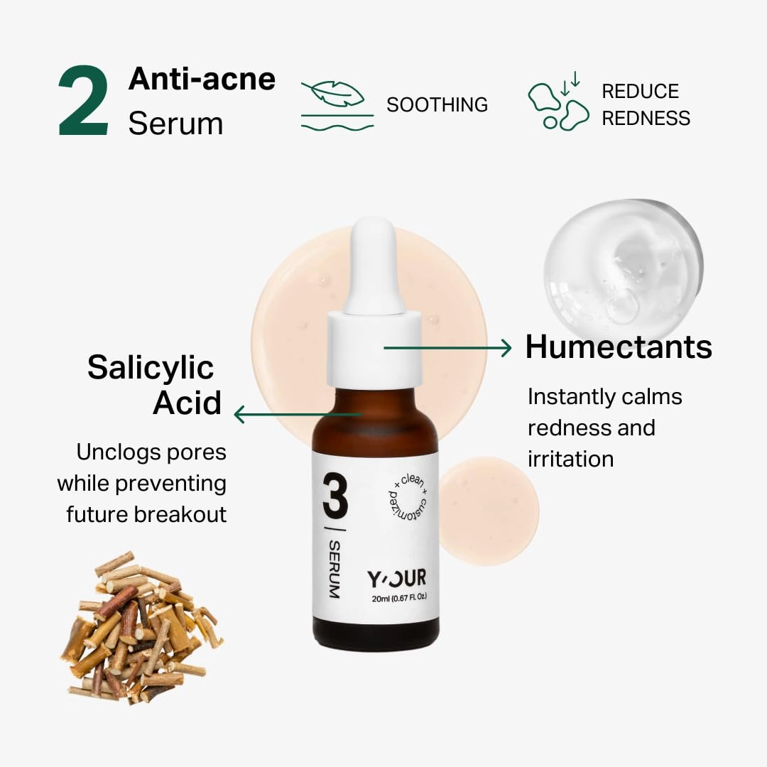 Y’OUR Essential 3-Step Acne Kit: Purifying Cleanser, Anti-Acne Serum & Healing Patches; Pimple Clearing, Pore Minimizing Skincare Routine. Made in USA. Suitable for All Skin Types