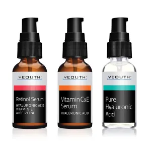 YEOUTH Face Serum Set Retinol Serum, Vitamin C Serum, Hyaluronic Acid Serum Set, Anti Aging Facial Skin Care Set, Anti Aging Face Serums for Brightening, Hydrating & Wrinkles 3-pack