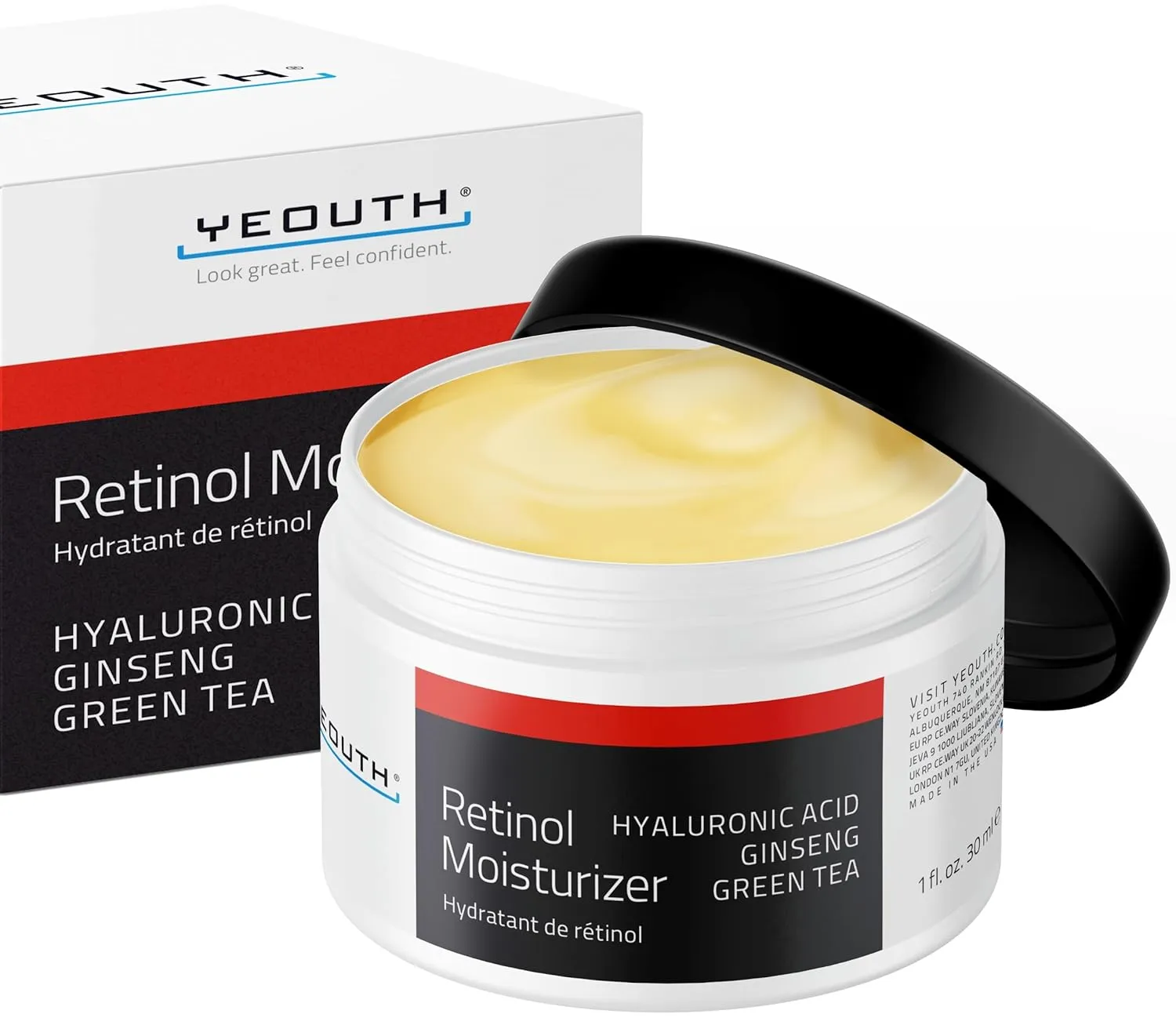 YEOUTH Retinol Cream for Face, Retinol Face Cream for Women and Men with Hyaluronic Acid and Green Tea, Night Moisturizer for a Smoother Appearance 1oz