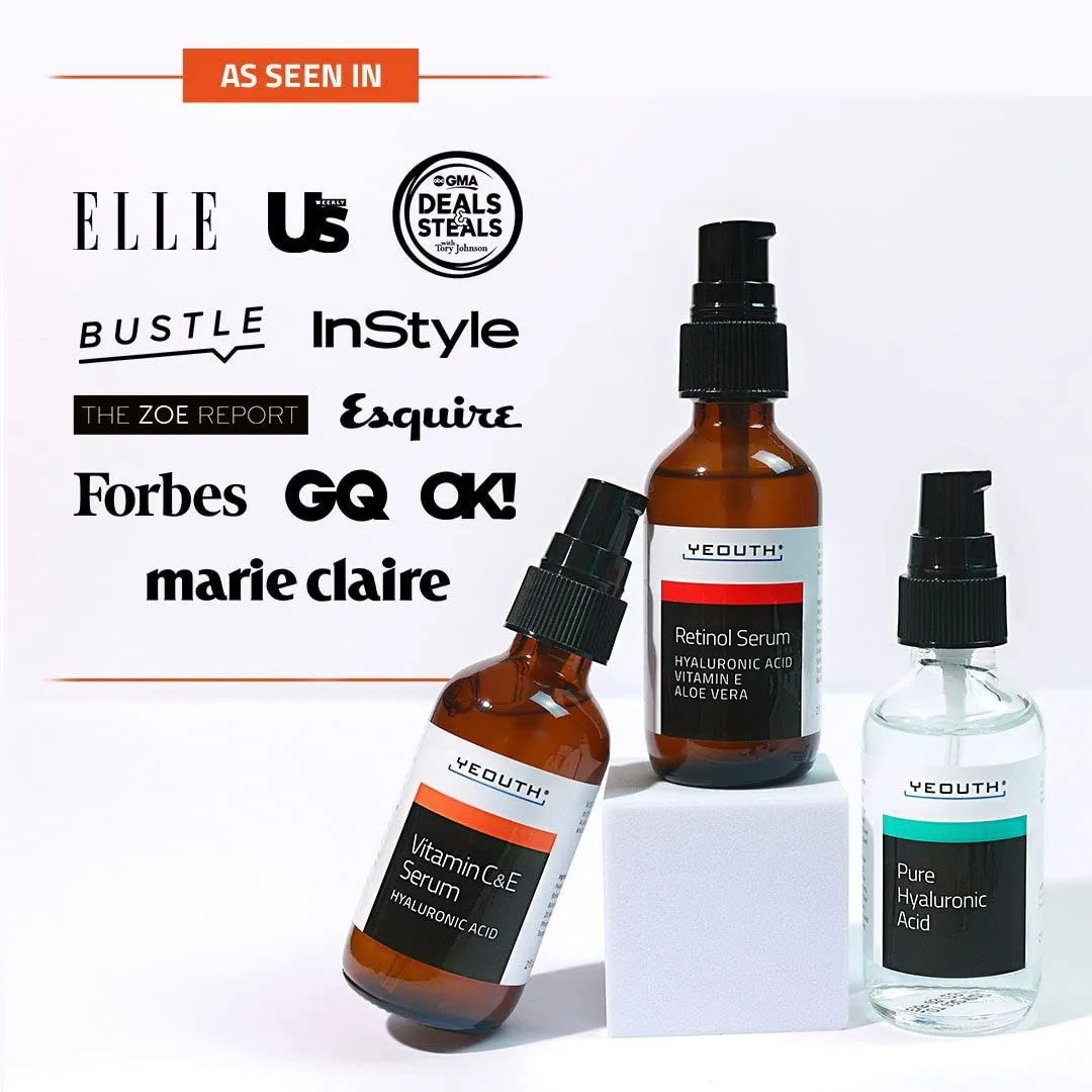 YEOUTH Skin Care Set: Hyaluronic Acid Serum for Face, Retinol Serum for Face and Vitamin C, Skincare Set Targets Appearance of Uneven Skin Tone and Dryness 3x1 oz
