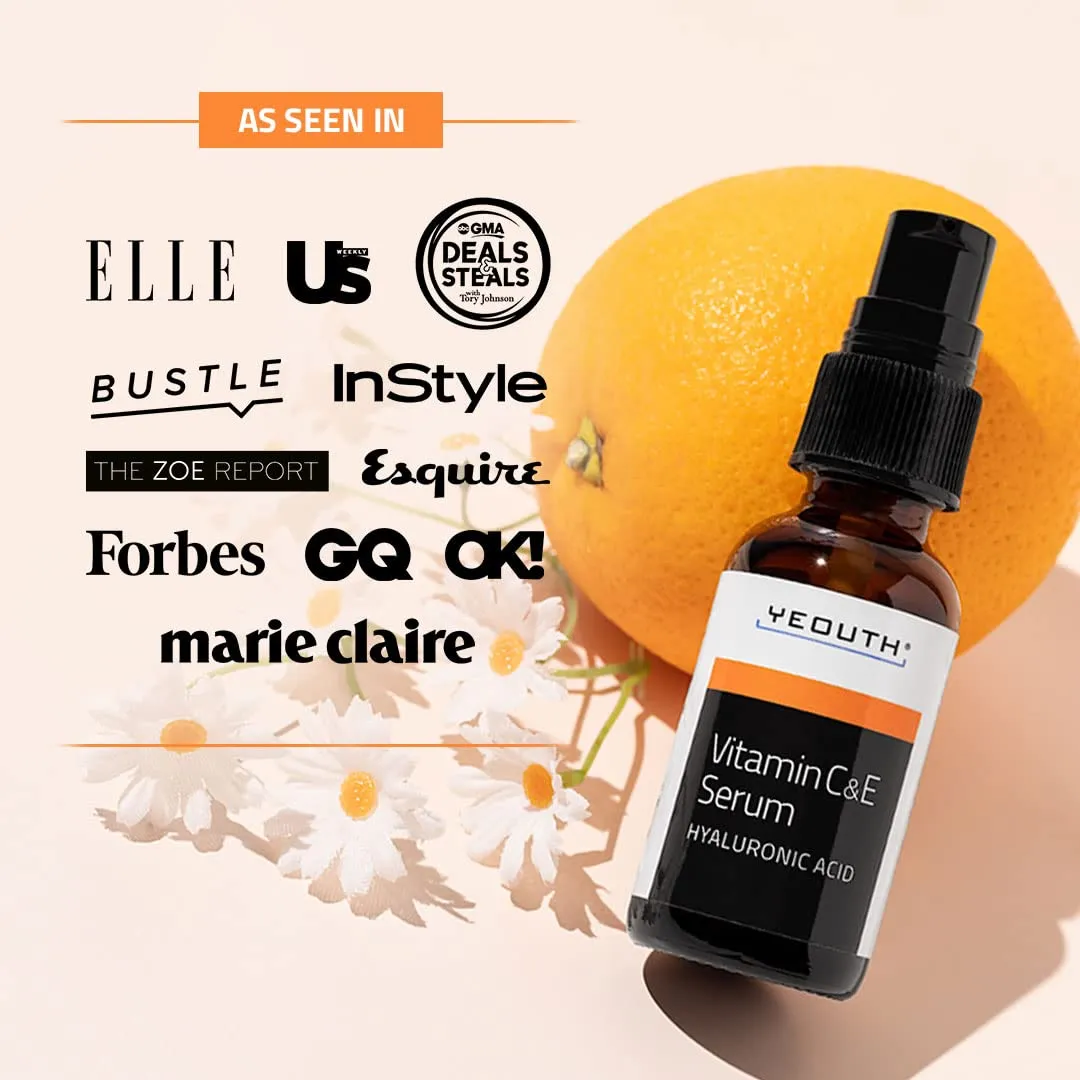 YEOUTH Vitamin C Face Serum with Vitamin E and Hyaluronic Acid, Hydrating Vitamin C Serum for Face, Targets the Appearance of Dull Spots 2oz