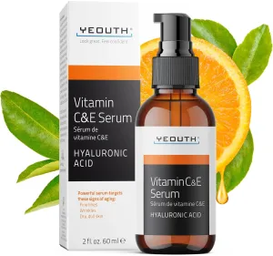 YEOUTH Vitamin C Face Serum with Vitamin E and Hyaluronic Acid, Hydrating Vitamin C Serum for Face, Targets the Appearance of Dull Spots 2oz