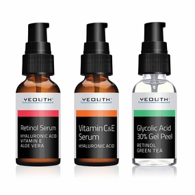 YEOUTH Face Set Includes Retinol Serum, Vitamin C Serum, Glycolic Acid Exfoliate Peel, Anti Aging Face Serums for Brightening & Wrinkle, Anti Aging Serum Set, Facial Skin Care Products 3-pack