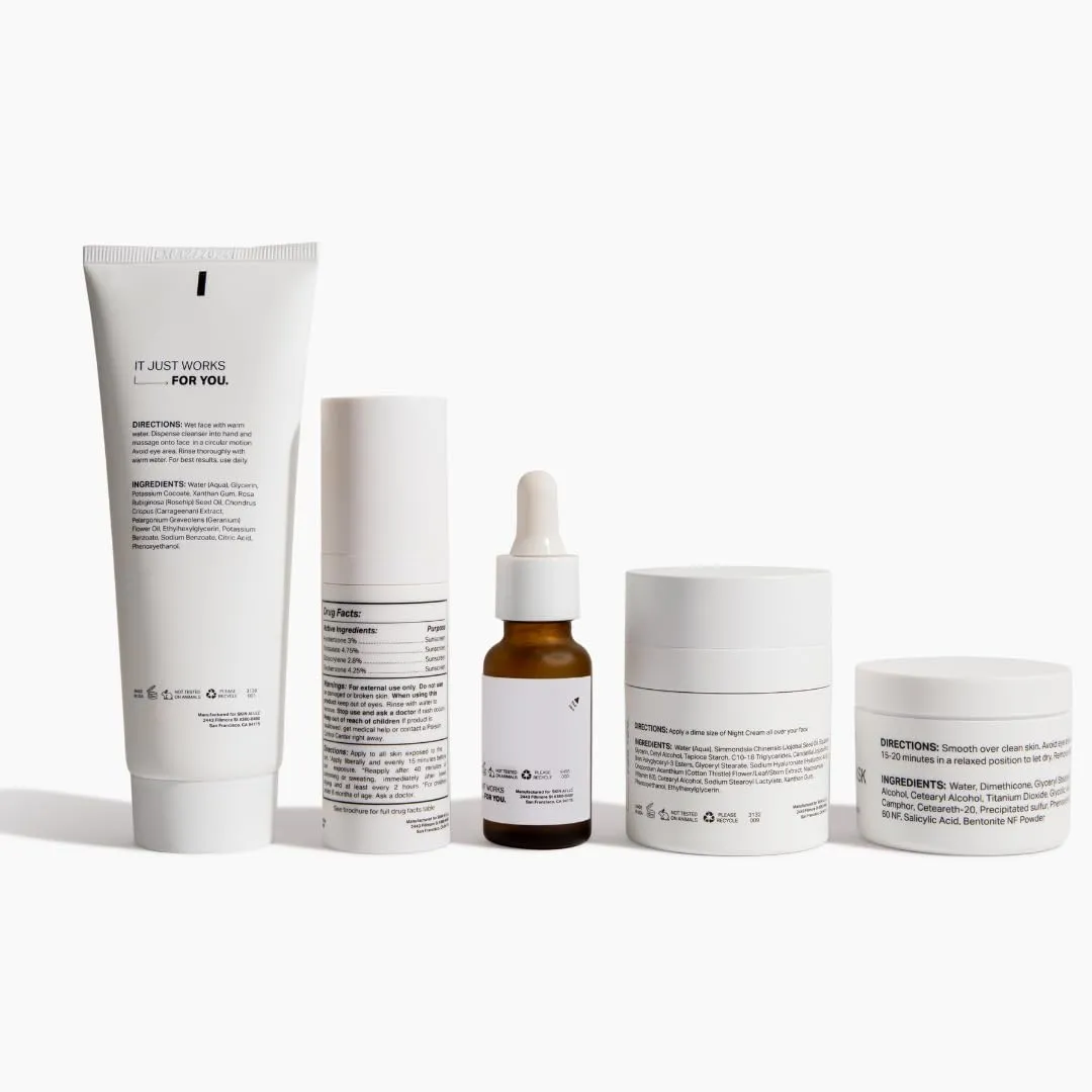 Y'OUR Adult Acne Skincare System | Lip Balm Gift Inside | Skin Box with Purifying Cleanser, Antioxidant Day Cream, Anti-Acne Serum, Revitalizing Night Cream, Blemish-free Mask