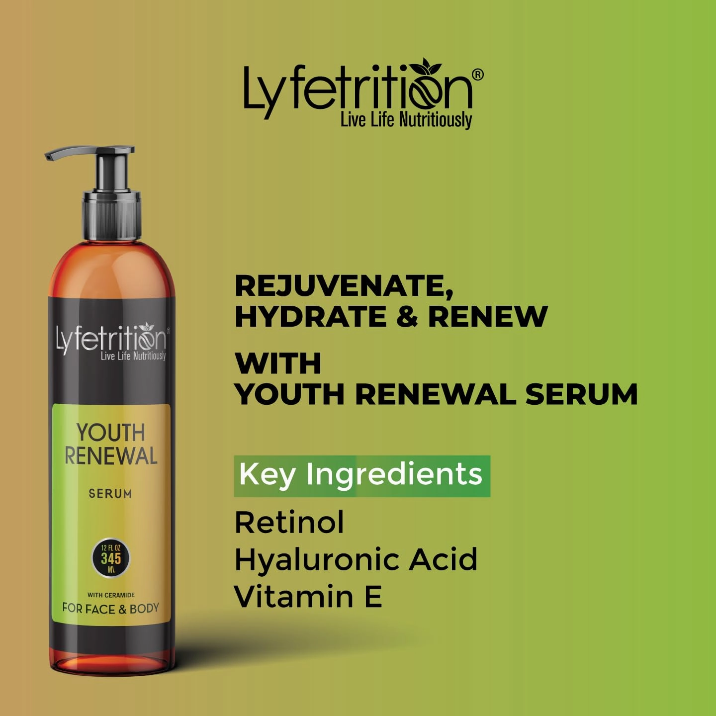 Youth Renewal Serum (Skin and Face Formula) | 12 fl oz Large Bottle | With Aloe and Retinol
