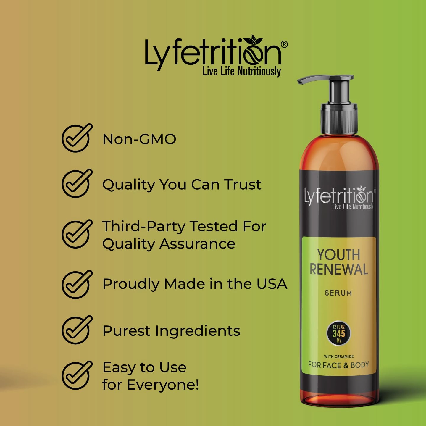 Youth Renewal Serum (Skin and Face Formula) | 12 fl oz Large Bottle | With Aloe and Retinol