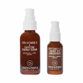 Youth To The People Energy Brightening Face   Eye Duo, 2-Pc Skincare Bundle Set, 15% Vitamin C   Caffeine Facial Serum (1oz)   Peptides   C Energy Eye Concentrate (0.5oz)