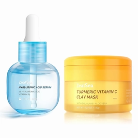 ZealSea Hyaluronic Acid Serum for Face and Turmeric Clay Mask Bundle