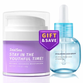 Zealsea Hydration Boost and Renewal Set: 2% Hyaluronic Acid Serum and Anti-aging Retinol Cream Revitalize Youthful Radiance.