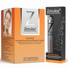 ZocuZap Facial Wipes, 30 Count   Zocufill Elixir Eye Gel and Face Serum Bundle
