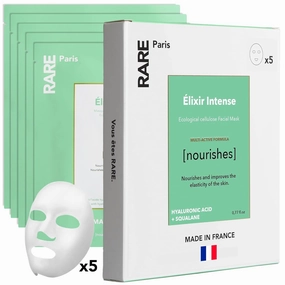 Élixir Intense - Nourishing Facial Sheet Mask - Hydrating & Brightening - With Hyaluronic Acid & Squalene - Nourishing, Firming & Revitalizing - Multi-Active Serum Formula - 5 Pack
